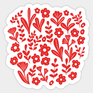 Folk ditsy flowers in red Sticker